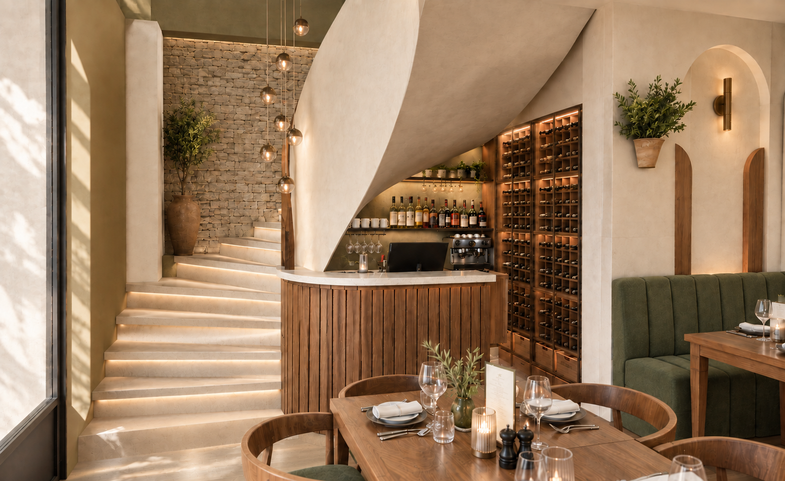 Mobilier et éclairages restaurant Aix
